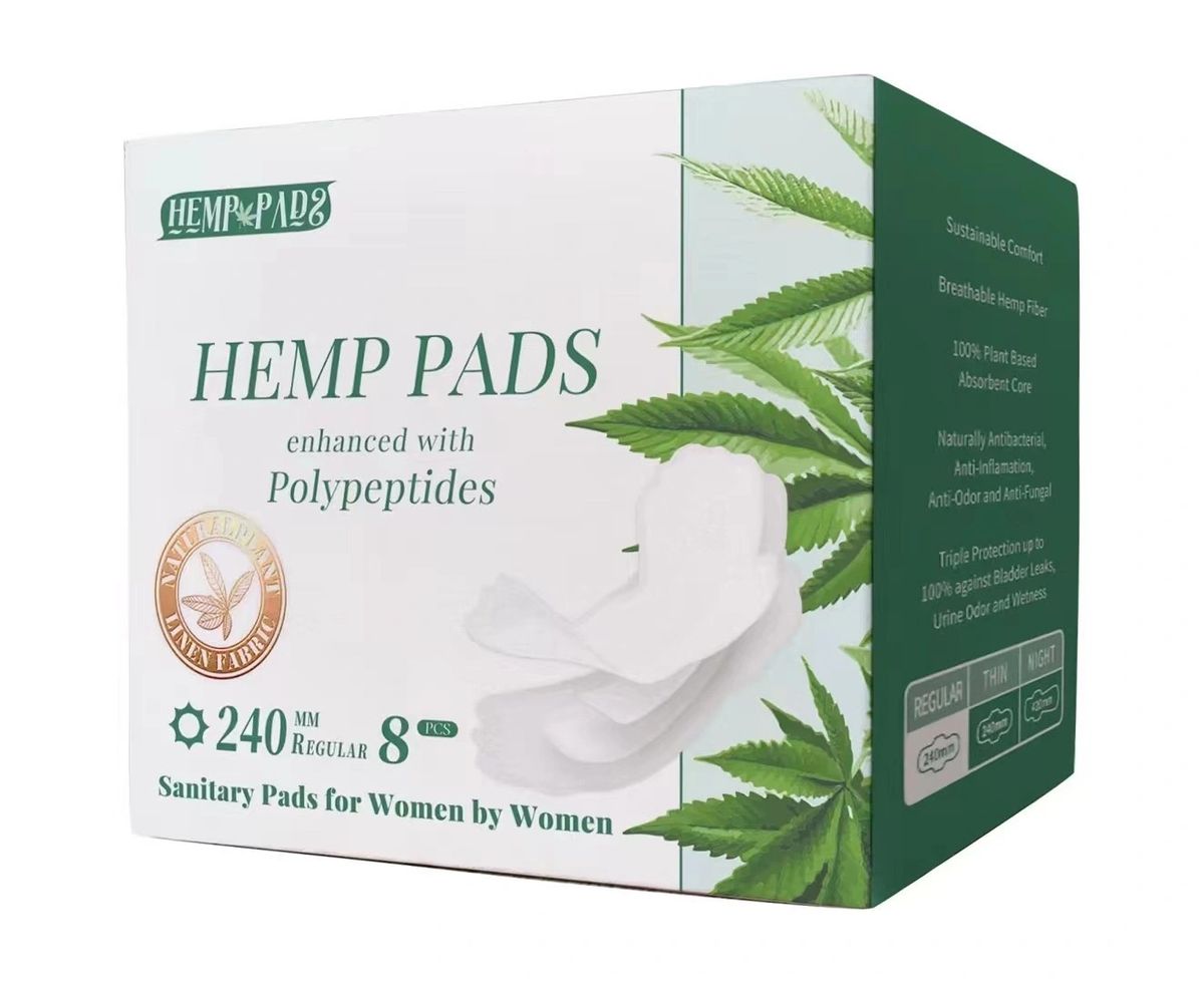 Hemp Pads Organic Hemp Sanitary Pads for Women with Polypeptides